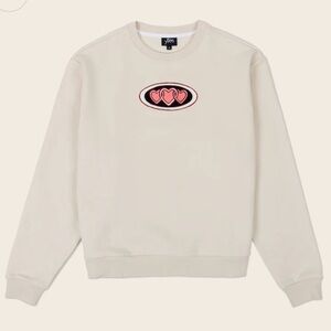 Yikes NWT Love Sick Sweatshirt Ivory Beige Medium Crewneck Hearts Warren James